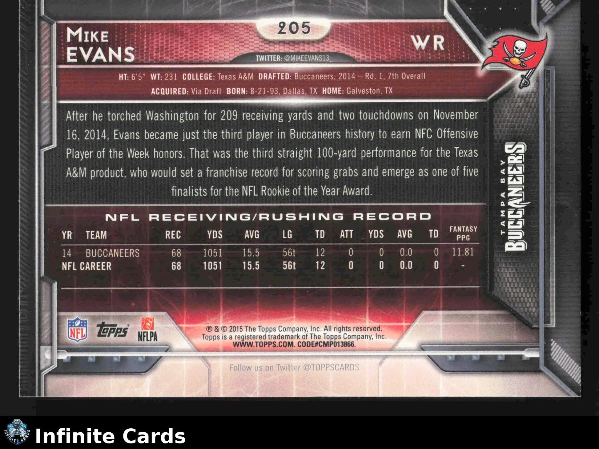 2015 Topps MIKE EVANS #205 Tampa Bay Buccaneers - Football Card Single
