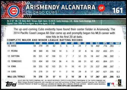 2015 Topps Opening Day Arismendy Alcantara baseball card Cubs NM-MT