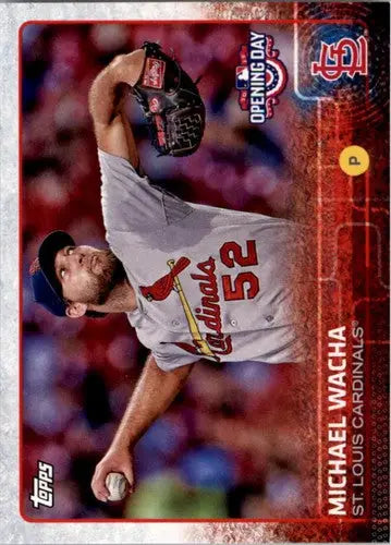 Original gloss baseball card featuring Michael Wacha from Topps Opening Day 2015 Cardinals