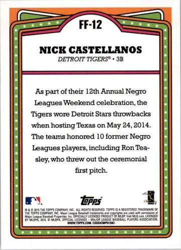 2015 Topps Opening Day Franchise Flashbacks #FF-12 Nick Castellanos NM-MT Tigers - Baseball Card Single