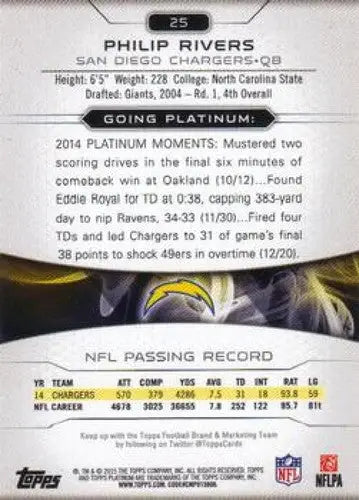 2015 Topps Platinum #25 Philip Rivers NM-MT Chargers ID:81945 - Football Card Single