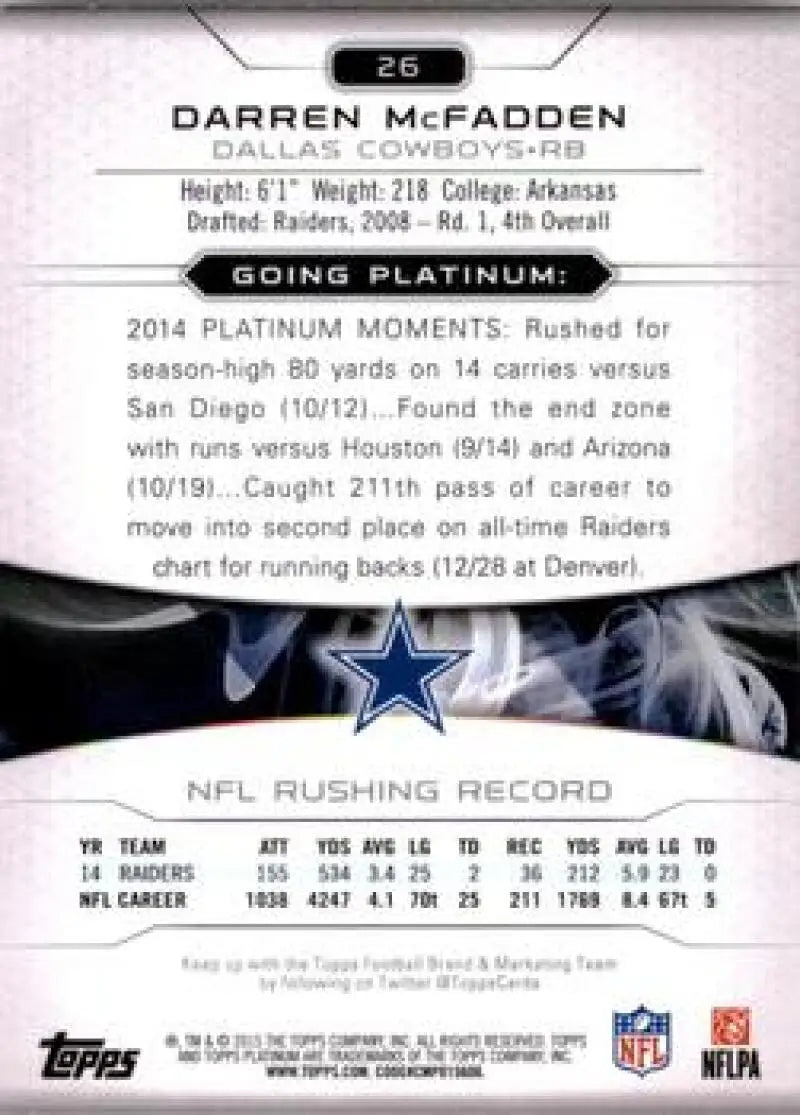 2015 Topps Platinum #26 Darren McFadden NM-MT Cowboys ID:81946 - Football Card Single