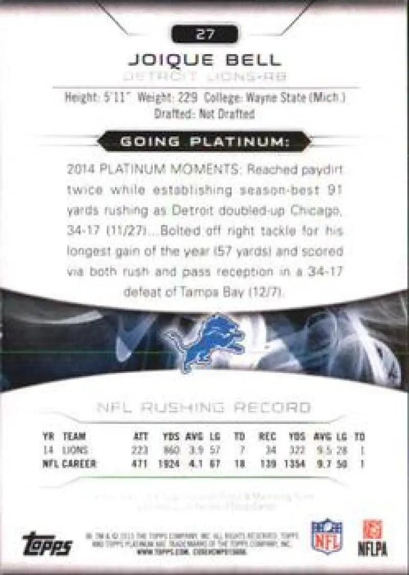 2015 Topps Platinum #27 Joique Bell NM-MT Lions ID:81947 - Football Card Single