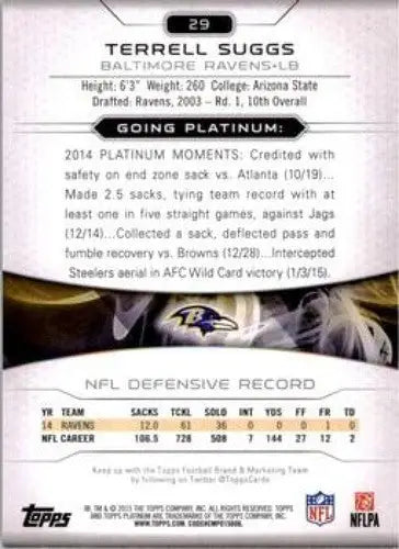 2015 Topps Platinum #29 Terrell Suggs NM-MT Ravens ID:81948 - Football Card Single