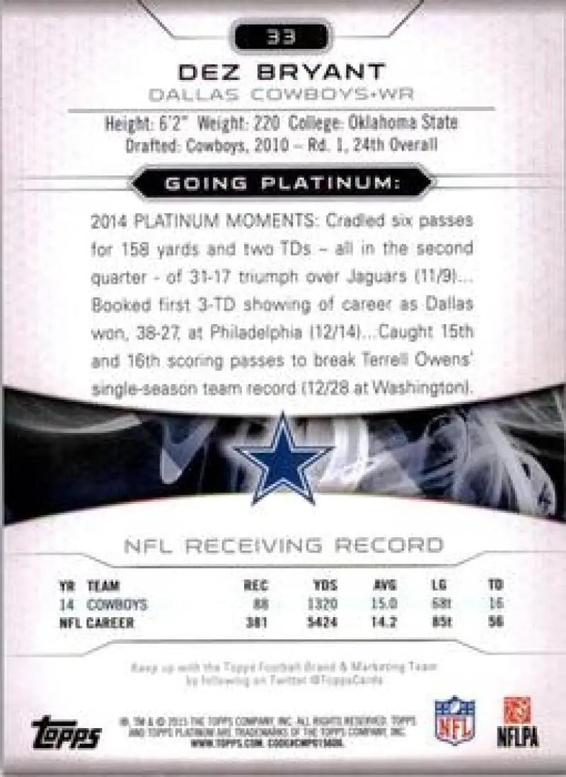 2015 Topps Platinum #33 Dez Bryant NM-MT Cowboys ID:81950 - Football Card Single