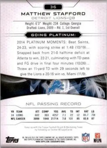 2015 Topps Platinum #36 Matthew Stafford NM-MT Lions ID:81952 - Football Card Single