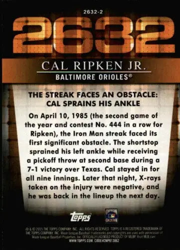Collectible Cal Ripken Jr. baseball card from 2015 Topps Ripken series with original gloss