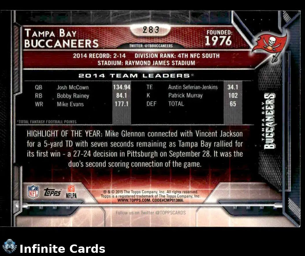 2015 Topps TAMPA BAY BUCCANEERS #283 Tampa Bay Buccaneers - Football Card Single