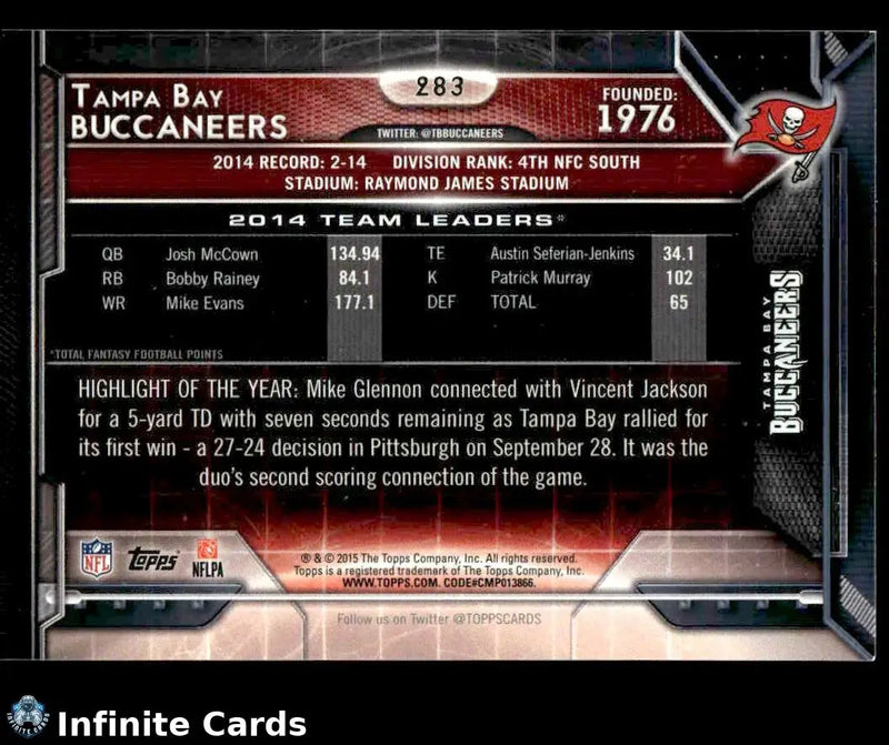 2015 Topps TAMPA BAY BUCCANEERS #283 Tampa Bay Buccaneers - Football Card Single