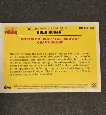2015 Topps WWE Road to Wrestlemania #22 Defeats Lex Luger Hulk Hogan Tribute - Wrestling Card Single