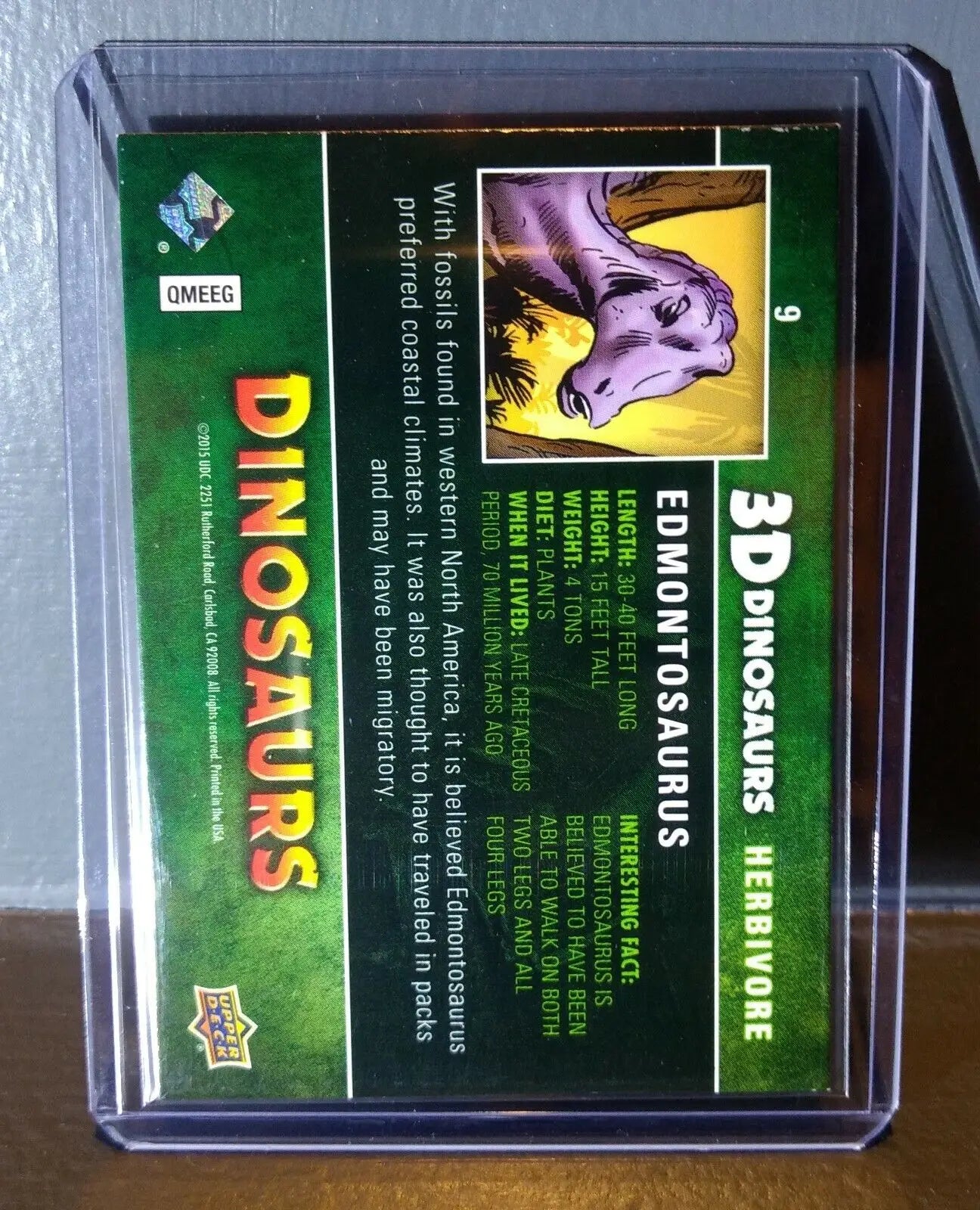 2015 Upper Deck Dinosaurs 3-D Lenticular Edmontosaurus #9 Trading Card - Other