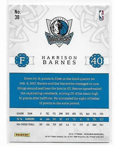 2016-17 Panini Excalibur #38 Harrison Barnes NrMt-Mt Mavericks - Basketball Card Single