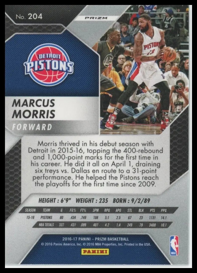 2016-17 Panini Prizm - Marcus Morris #204 Silver Prizm