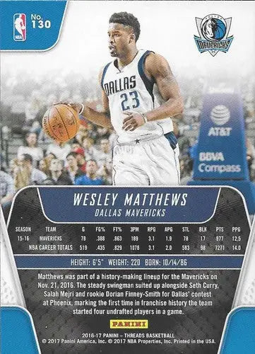2016-17 Panini Threads #130 Wesley Matthews NM-MT Mavericks - Basketball Card Single