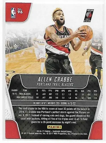 2016-17 Panini Threads #96 Allen Crabbe NM-MT Blazers - Basketball Card Single