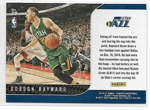 2016-17 Panini Threads Front-Row Seat #29 Gordon Hayward NM-MT Jazz - Basketball Card Single