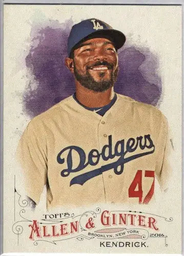 2016 Allen and Ginter Howie Kendrick baseball card with original gloss Dodgers image