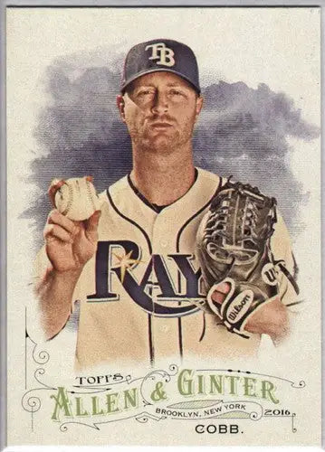 Baseball card featuring Alex Cobb with original gloss, 2016 Allen and Ginter NM-MT Rays