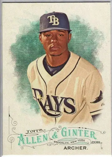 Baseball card featuring Chris Archer with original gloss from 2016 Allen and Ginter Rays