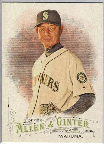 Baseball card featuring Hisashi Iwakuma with original gloss from 2016 Allen and Ginter