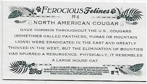 Original gloss of Ginter Ferocious Felines Mini featuring North American Cougar card