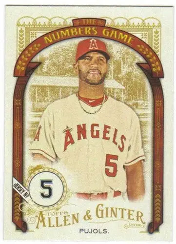 Original gloss baseball trading card featuring Albert Pujols in Angels uniform from Ginter Numbers Game