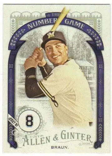 Baseball card featuring Ryan Braun from 2016 Allen and Ginter Numbers Game series