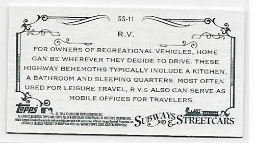 2016 Allen and Ginter Subways and Streetcars Mini #SS-11 R.V. NM-MT - Other