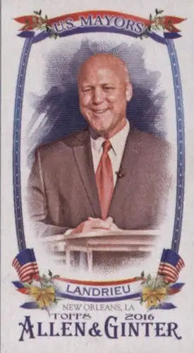 Original gloss mayors mini trading card of Mitch Landrieu smiling in a suit