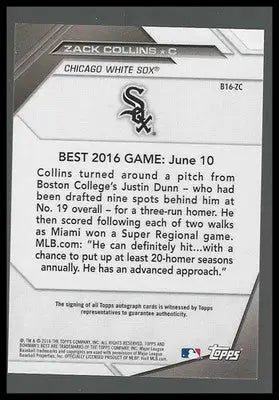2016 Bowman’s Best Best of 2016 Autographs #B16-ZC Zack Collins - Baseball Card Single