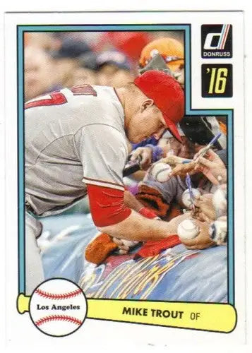 Mike Trout baseball card with original gloss from 2016 Donruss 1982 #1 Angels