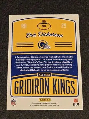 2016 Donruss #30 Eric Dickerson All-Time Gridiron Kings - Football Card Single