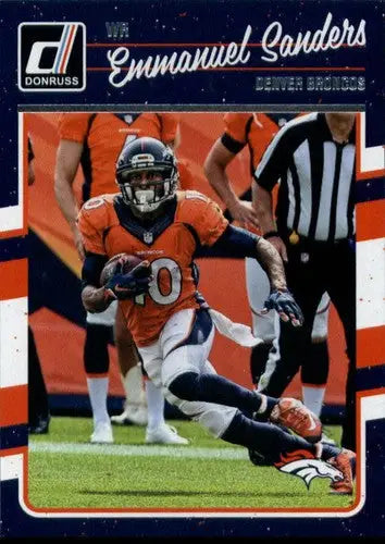 Emmanuel Sanders football card from 2016 Donruss with original gloss, Denver Broncos