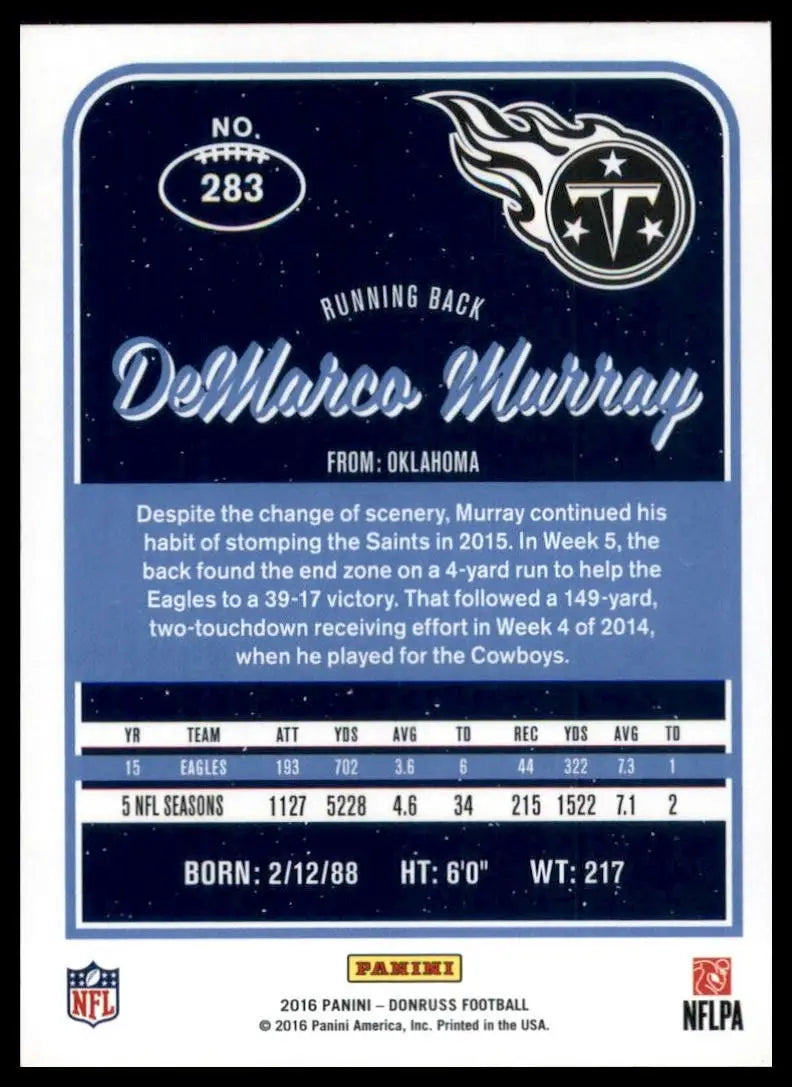 2016 Donruss DeMarco Murray #283 Tennessee Titans Football Card NFL Sports - Football Card Single