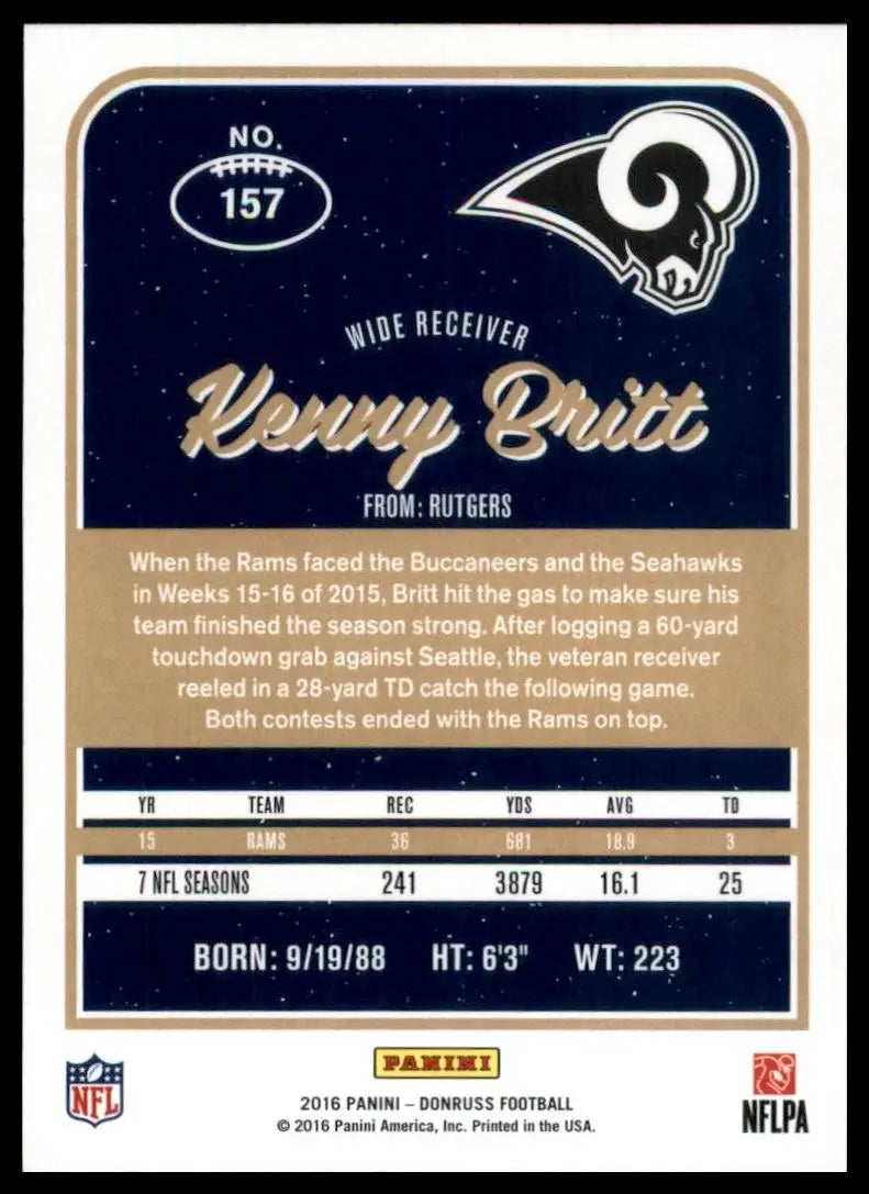 2016 Donruss Kenny Britt #157 Los Angeles Rams Football Card NFL Sports - Football Card Single