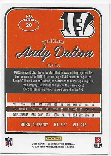 Original gloss Donruss Optic Holo Andy Dalton football card in 2016 Donruss Optic series