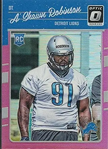 AShawn Robinson Donruss Optic Rookies Pink football card from 2016 Donruss Optic set