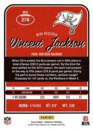 Football card back with original gloss from 2016 Donruss Press Proofs Blue Vincent Jackson Buccaneers ID 6454