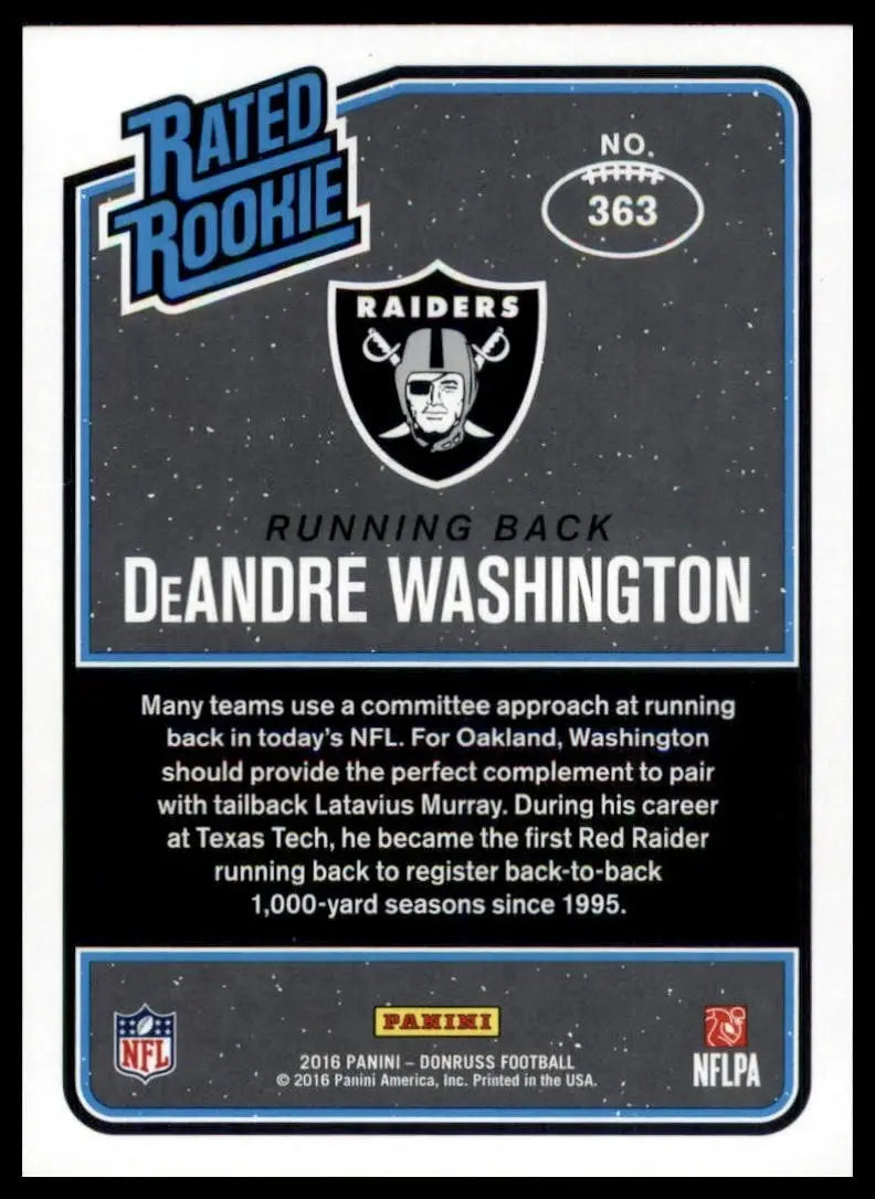 2016 Donruss Rookie DeAndre Washington #363 Oakland Raiders Football Card NFL - Football Card Single