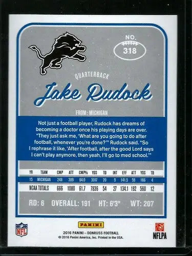 2016 Donruss Rookies Jake Rudock Rookie Lions football card NM-MT RC