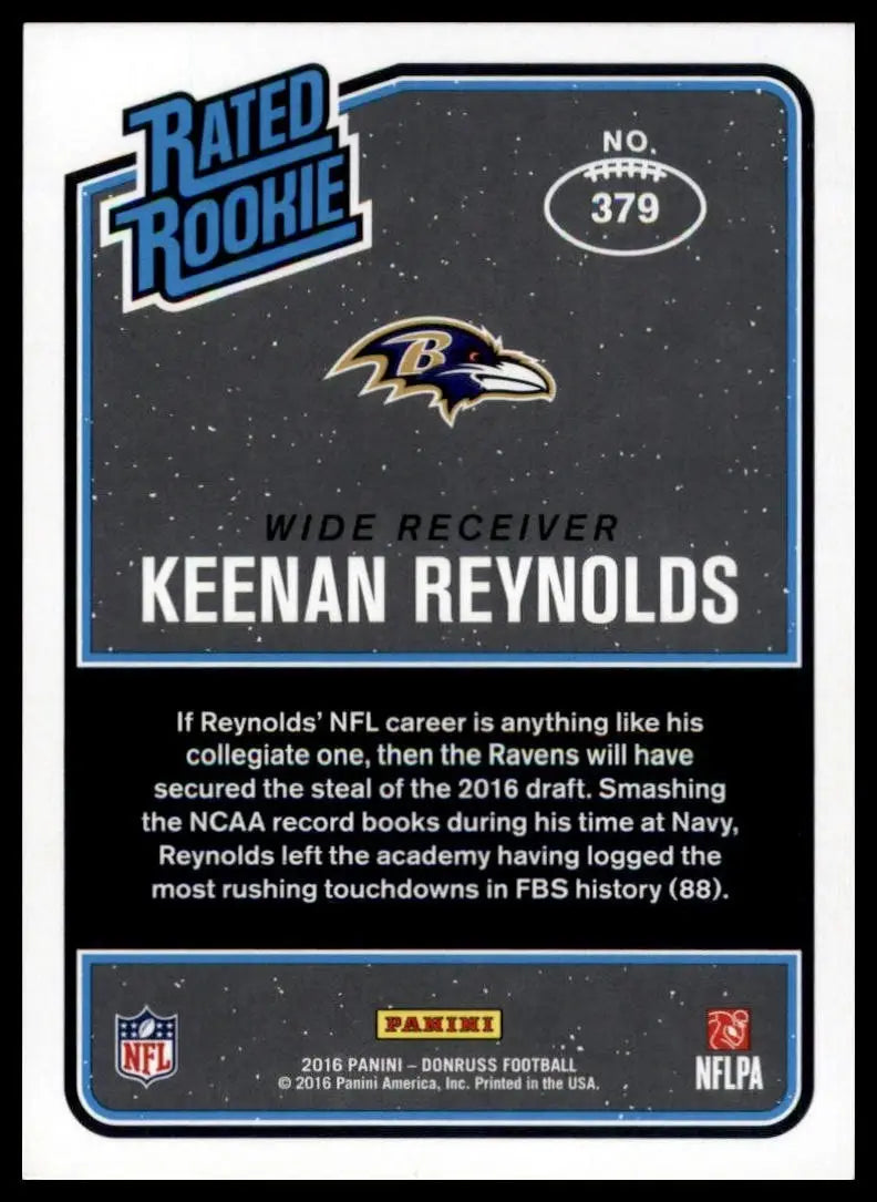 2016 Donruss Rookies Keenan Reynolds #379 Baltimore Ravens Football Card NFL - Football Card Single