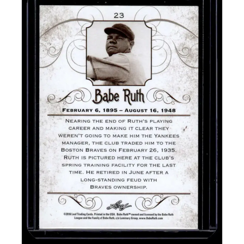 2016 Leaf Babe Ruth Collection #23 Babe Ruth Boston Braves NM-MT Baseball Card - Baseball Card Single