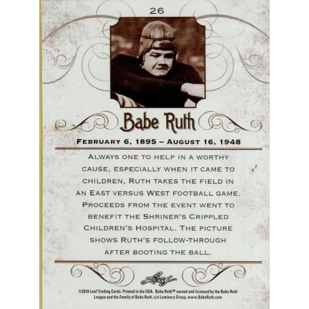 2016 Leaf Babe Ruth Collection #26 Babe Ruth NM-MT Baseball Card - Baseball Card Single