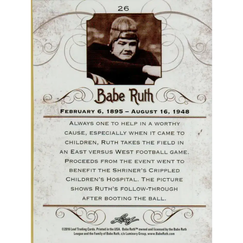 2016 Leaf Babe Ruth Collection #26 Babe Ruth NM-MT Baseball Card - Baseball Card Single