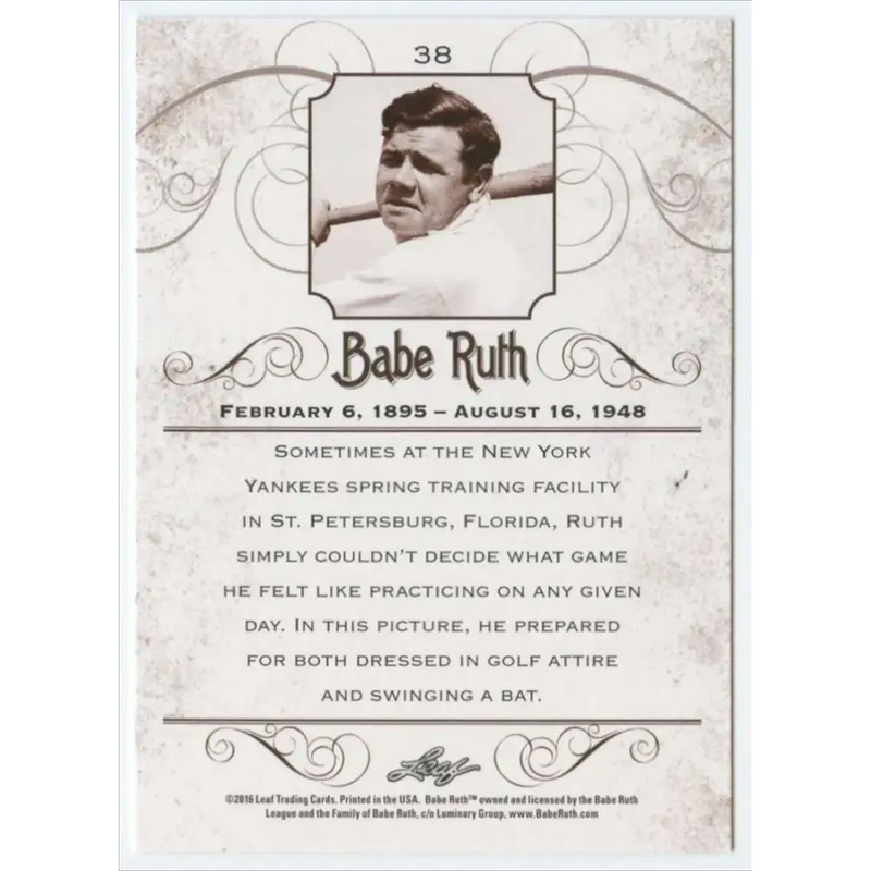 2016 Leaf Babe Ruth Collection #38 Babe Ruth NM-MT Baseball Card - Baseball Card Single