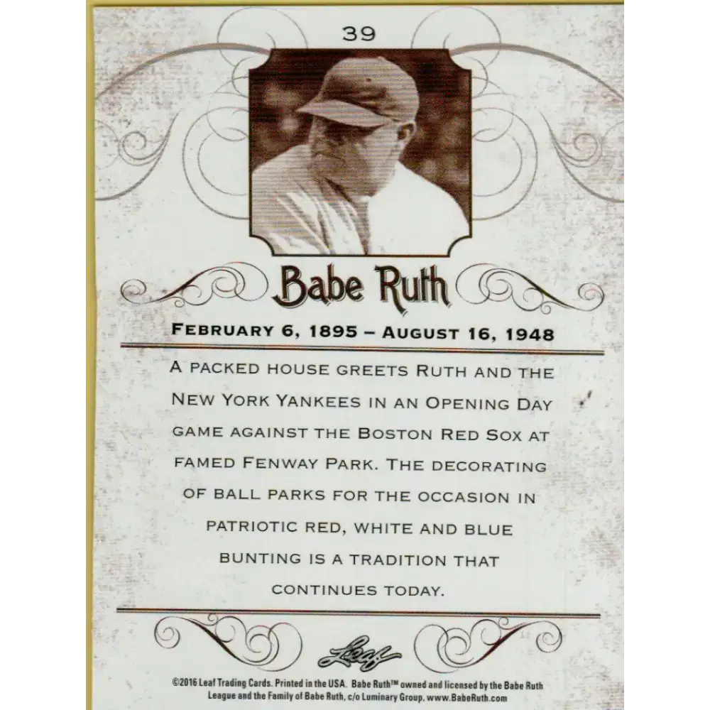 2016 Leaf Babe Ruth Collection #39 Babe Ruth NM-MT Baseball Card - Baseball Card Single