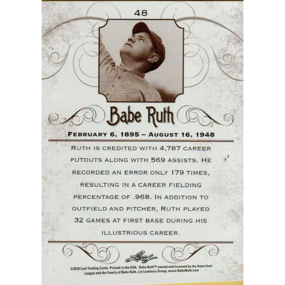 2016 Leaf Babe Ruth Collection #48 Babe Ruth NM-MT Baseball Card - Baseball Card Single