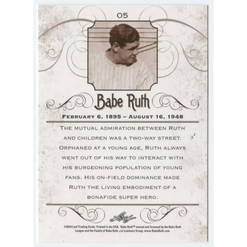 2016 Leaf Babe Ruth Collection #5 Babe Ruth NM-MT Baseball Card