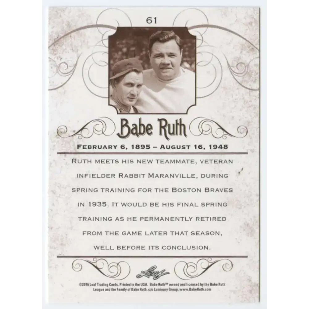 2016 Leaf Babe Ruth Collection #61 Babe Ruth NM-MT Baseball Card