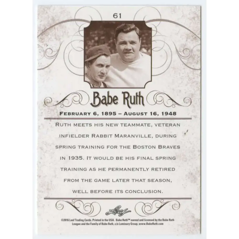 2016 Leaf Babe Ruth Collection #61 Babe Ruth NM-MT Baseball Card